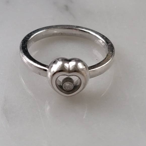 Chopard Miss Happy, Diamond 18KT White Gold Heart Ring, Size 4.5